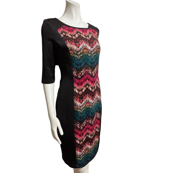 Signature Sangria Black Abstract Chevron Body Sculping Dress Size 4 - Picture 4 of 4